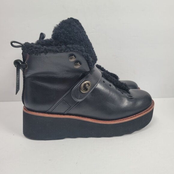 Coach Urban Hiker Women's Black Leather Platform Ankle Boots US Size 5B
